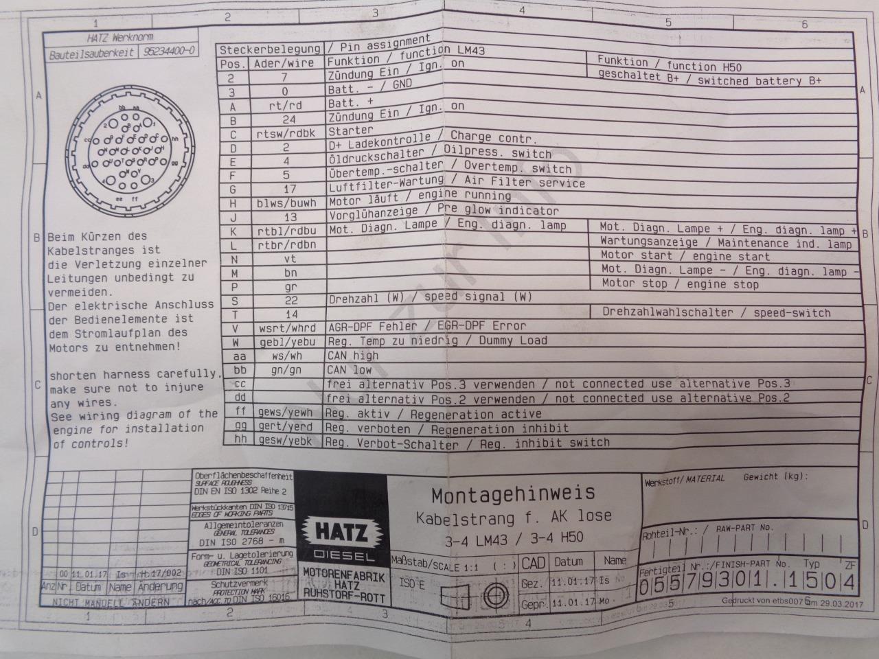 HATZ DIESEL WIRING HARNESS 0-5 M 02487400 R11