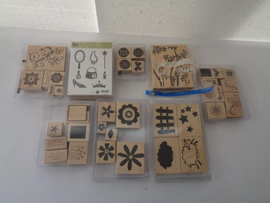 USED LOT OF 45 STAMPIN UP RUBBER WOOD MOUNT STAMPS VARIOUS YEARS 2001-2007 R28