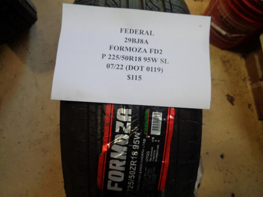 1 NEW TIRE FEDERAL FORMOZA FD2 225 50 18 95W SL 29BJ8A