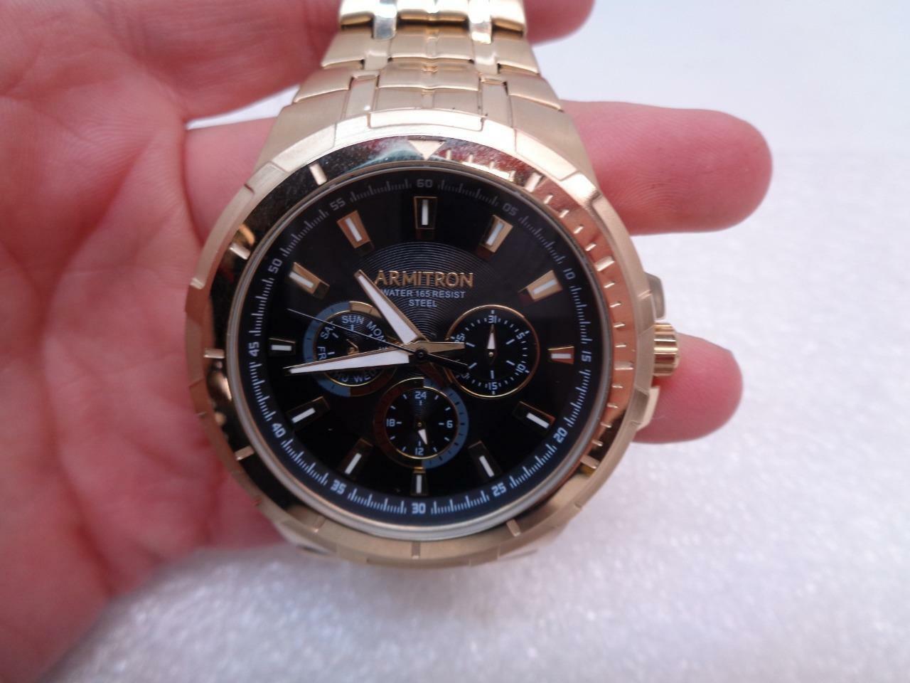 1 NEW ARMITRON ATLAS 45 GOLD/BLACK ANALOG WATCH WITH 3 SUBDIALS 20/5351BKGP SR