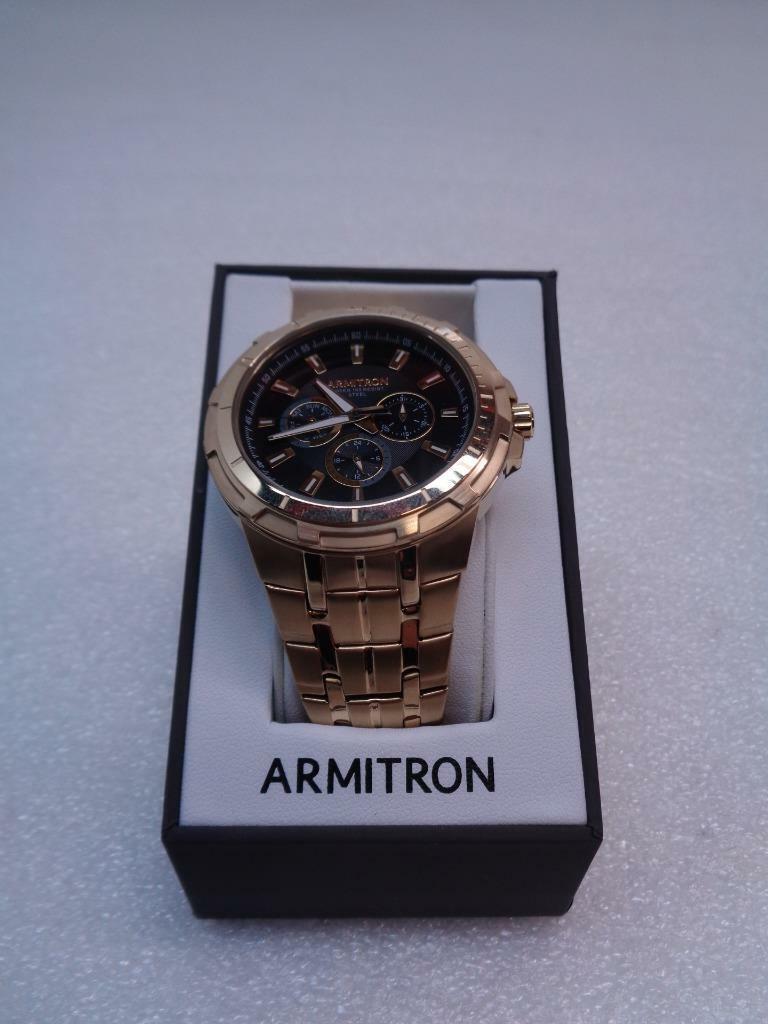1 NEW ARMITRON ATLAS 45 GOLD/BLACK ANALOG WATCH WITH 3 SUBDIALS 20/5351BKGP SR