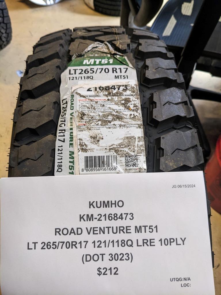 KUMHO ROAD VENTURE MT51 LT 265 70 17 121/118Q LRE 10PLY TIRE 2168473 CQ3