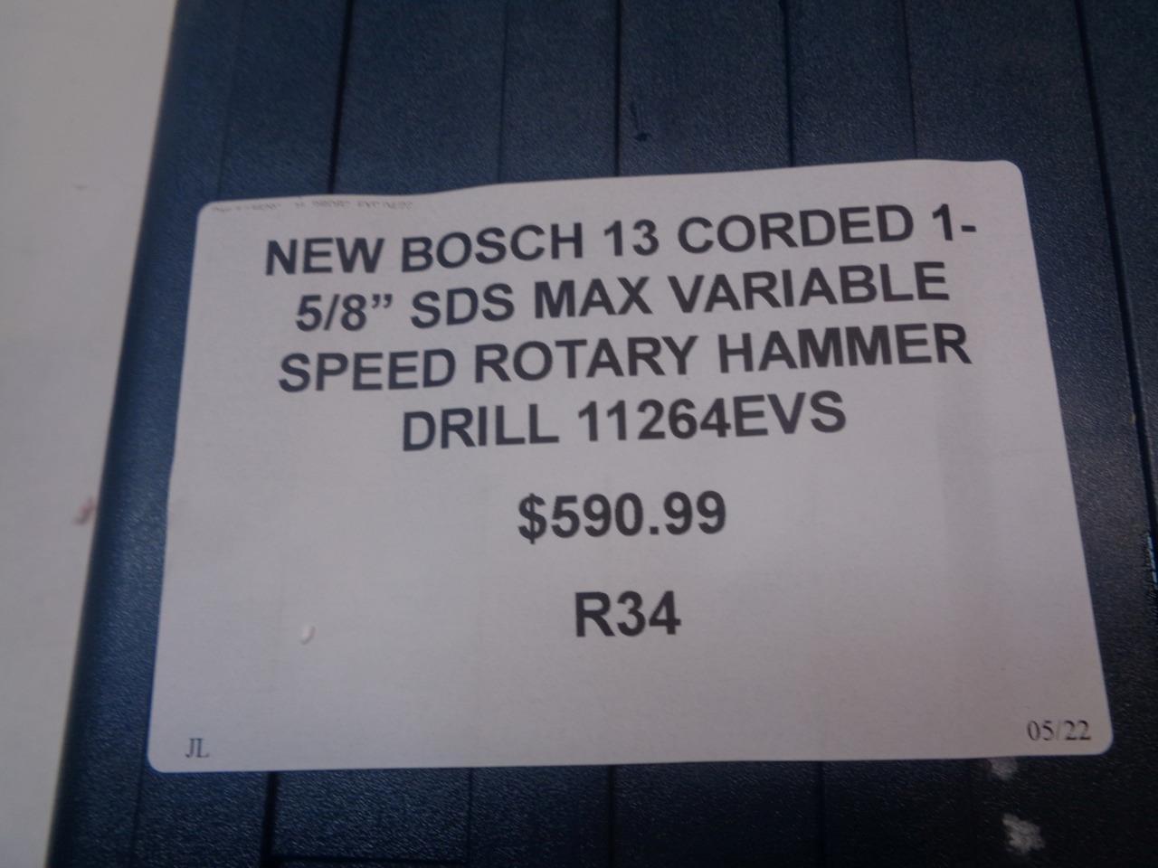 NEW BOSCH 13 CORDED 1- 5/8 SDS MAX VARIABLE SPEED ROARY HAMMER DRILL 1126EVS R34