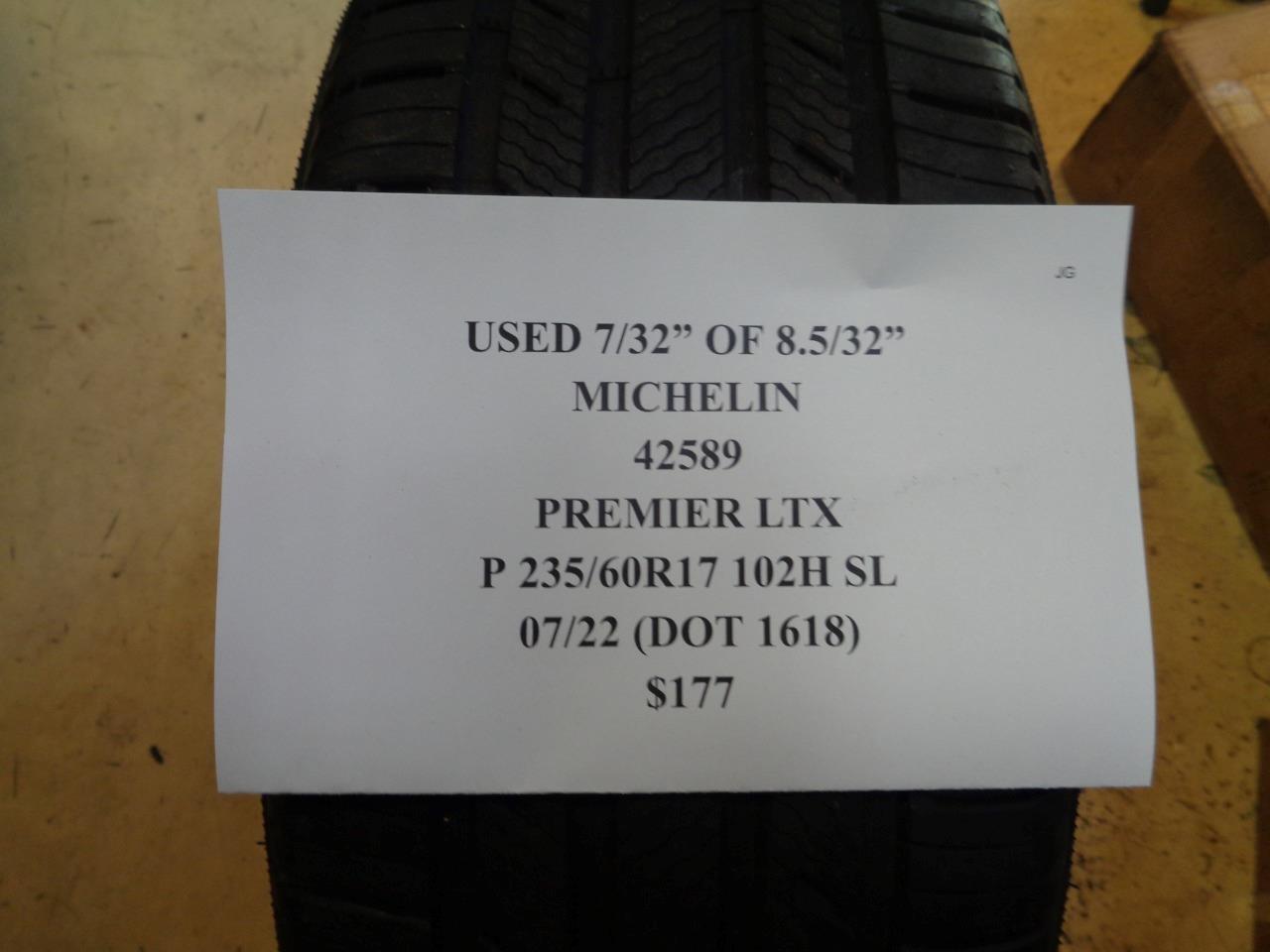 1 USED TIRE MICHELIN PREMIER LTX 235 60 17 102H SL 42589