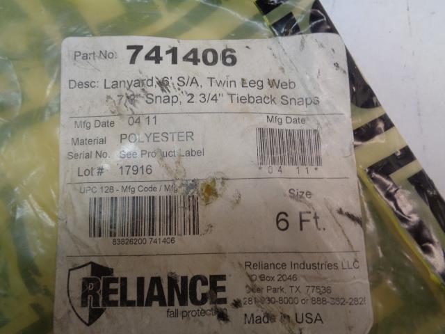 1 NEW OLD STOCK RELIANCE SKYLINE 6FT. LANYARD TWIN LEG WEB 741406 R18T1