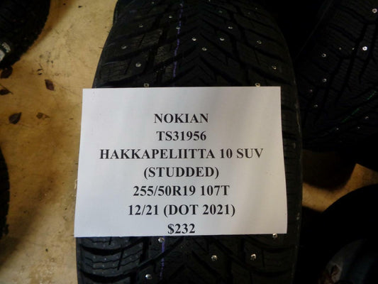 1 New Tire NOKIAN HAKKAPELIITTA 10 SUV Studded 255 50 19 107T TS31956