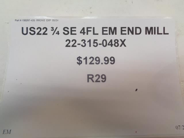 US22 ¾ SE 4FL EM END MILL 22-315-048X R29