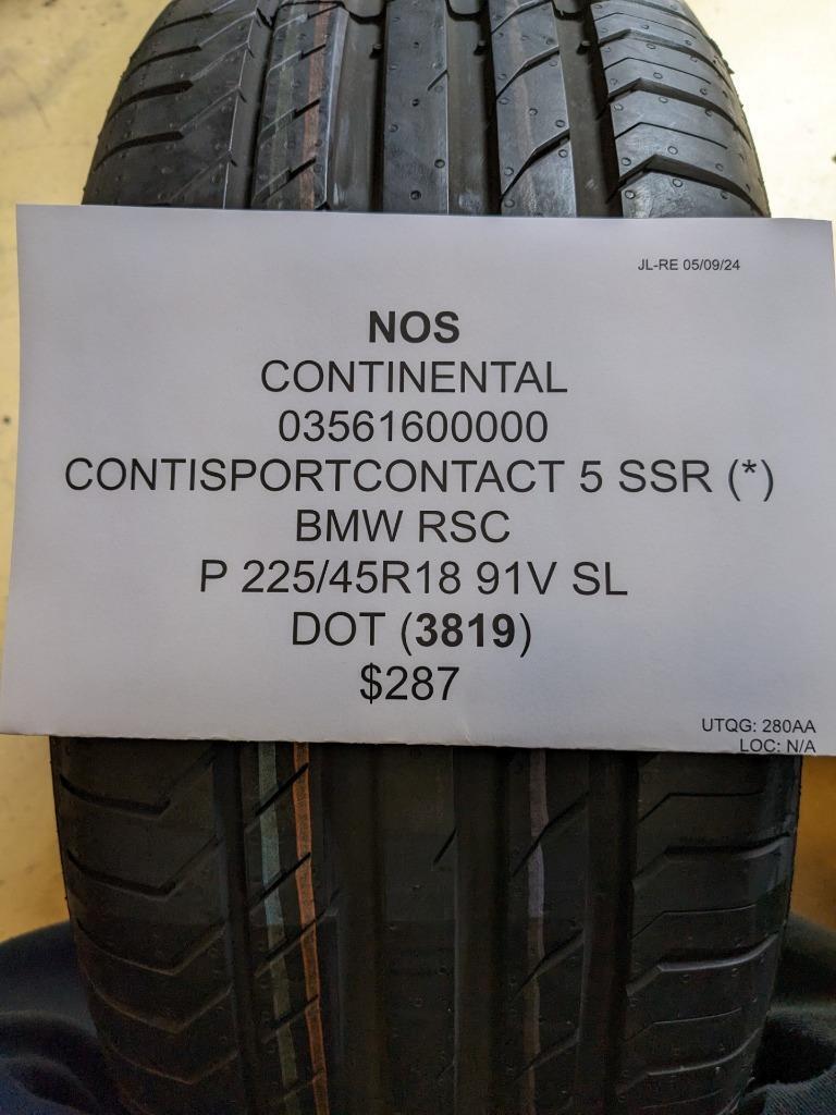 NOS CONTINENTAL CONTISPORTCONTACT 5 SSR (*) P 225 45 18 91V SL TIRE 03561600000