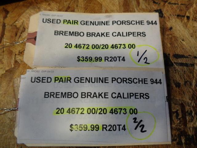 USED PAIR GENUINE PORSCHE 944 BREMBO BRAKE CALIPERS 20 4672 00/20 4673 00 R20T4