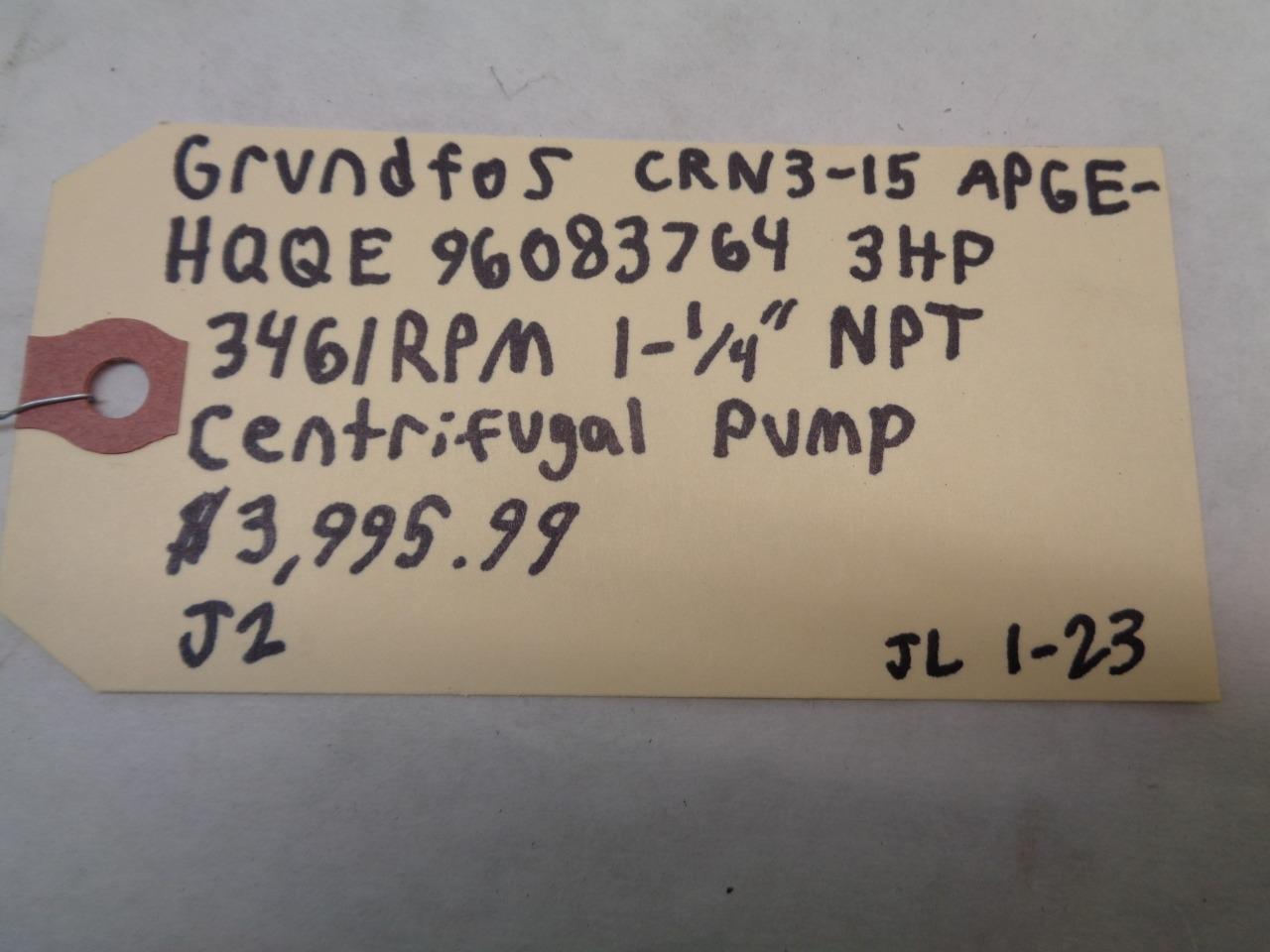 GRUNDFOS CRN3-15 APGE HQQE 96083764 3HP 3461RPM 1-1/4" NPT CENTRIFUGAL PUMP J2