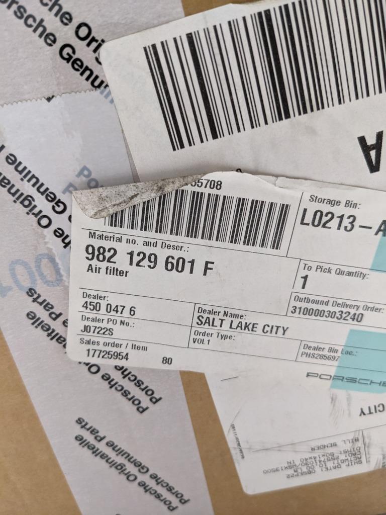 PORSCHE 982129601F AIR FILTER & HOUSING ASSEMBLY FOR BOXSTER CAYMAN NEW PGB2