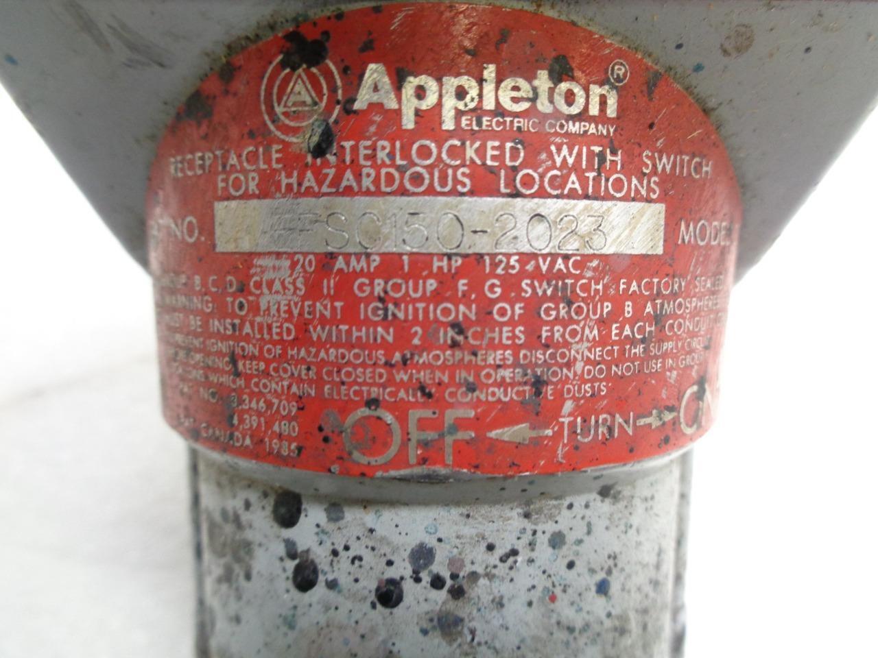 USED APPLETON EFSC150-2023 ELECTRICAL RECEPTICLE W/ EXPLOSION-PROOF PLUG R4TD