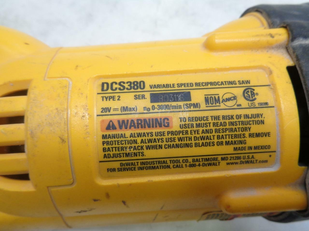 USED DEWALT DCS380 VARIABLE SPEED RECIPROCATING SAW 20V MAX WITHOUT BATTERY SR