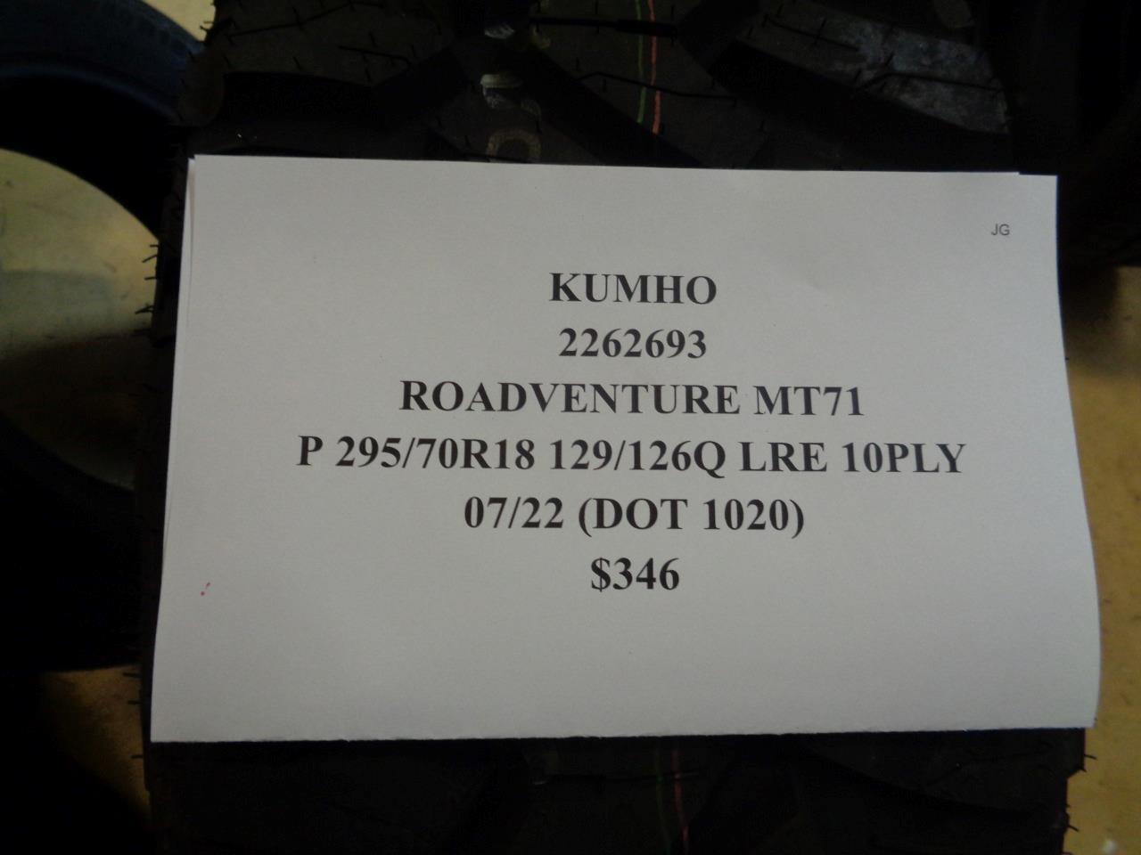 1 NEW TIRE KUMHO ROADVENTURE MT71 295 70 18 129/126Q LRE 10PLY 2262693