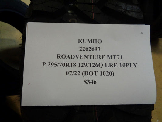1 NEW TIRE KUMHO ROADVENTURE MT71 295 70 18 129/126Q LRE 10PLY 2262693