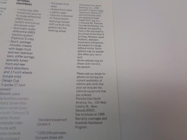 Porsche 911 Carerra Hardback Brochure 1995 WVK 127 121 95 USED GENUINE R25