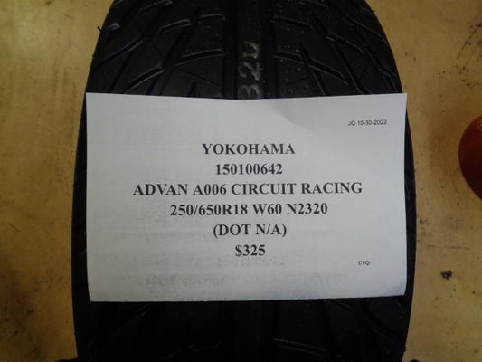 1 YOKOHAMA ADVAN A006 CIRCUIT RACING 250 650 18 W60 N2320 TIRE 150100642