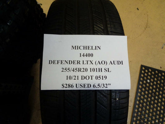 1 USED MICHELIN DEFENDER LTX AUDI 255 45 20 101H SL 6.5/32" TIRE 1440