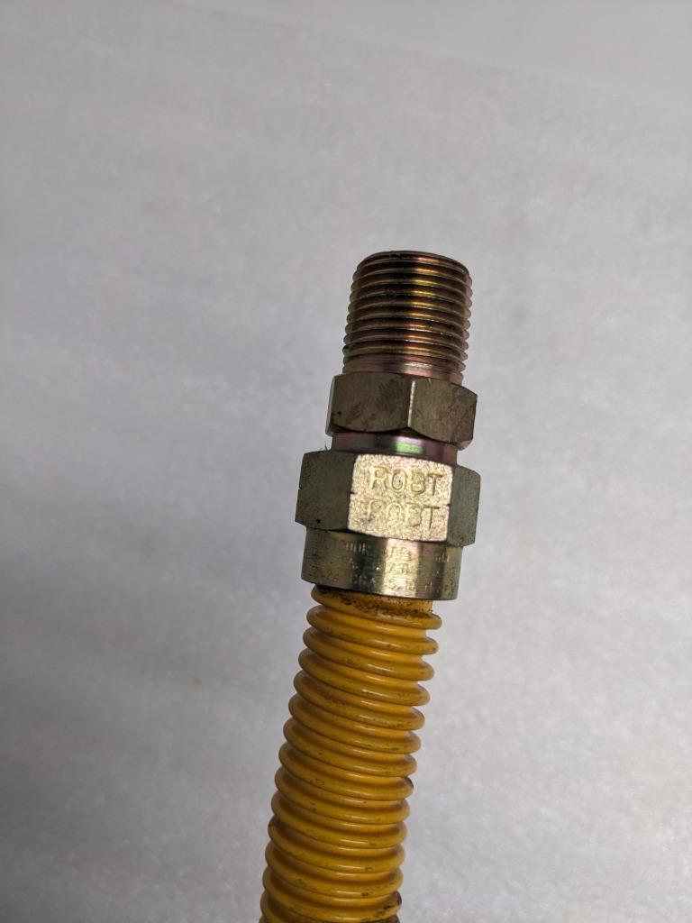 UNBRANDED GAS CONNECTOR 48" OAL 1/2" ID 1/2" MIP 5/8" OD YELLOW NEW R22T2