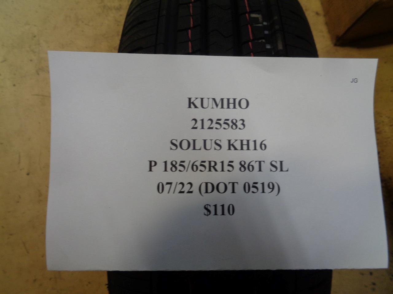 1 NEW TIRE KUMHO SOLUS KH16 185 65 15 86T SL 2125583