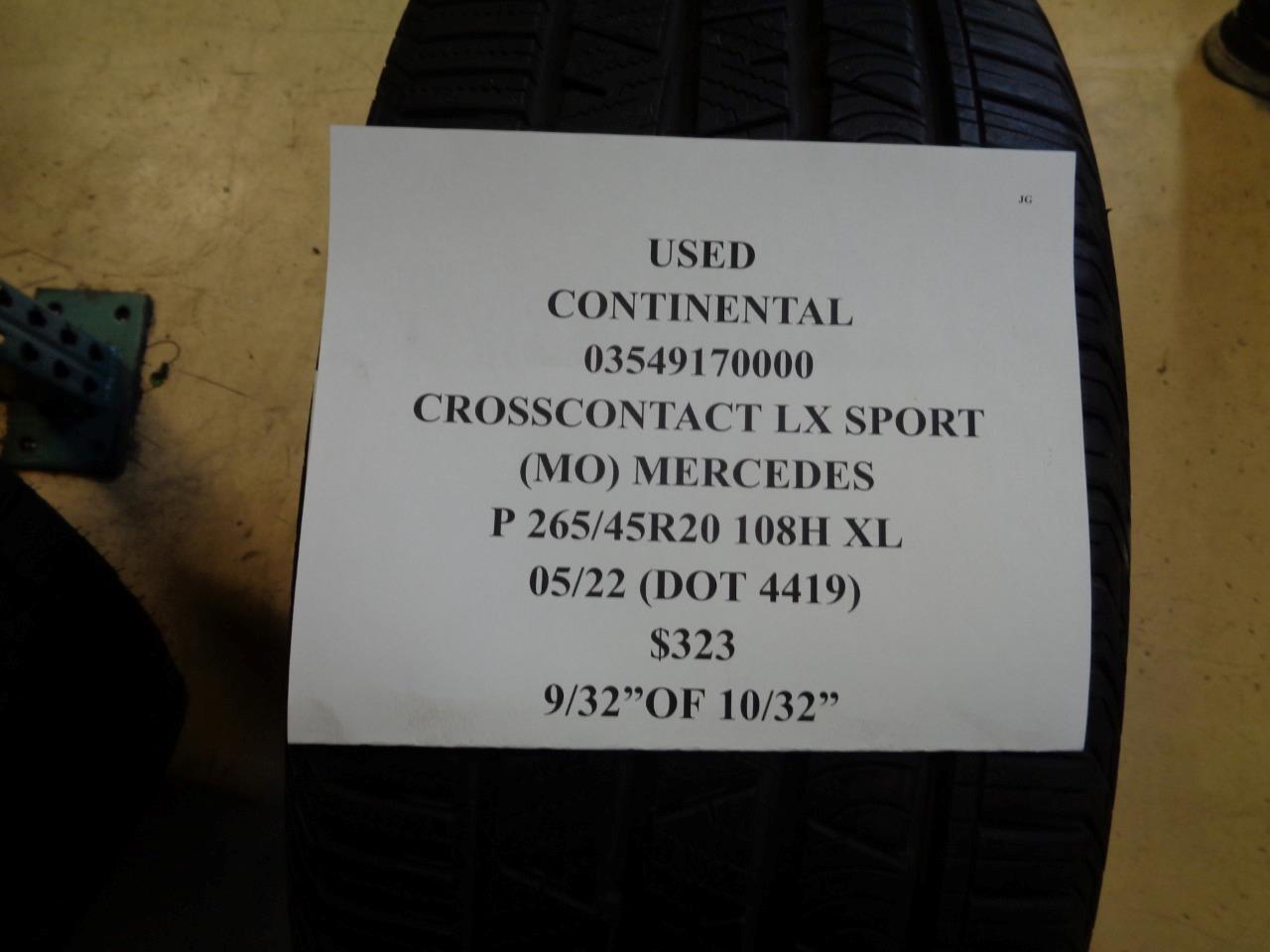 1 USED CONTINENTAL CROSSCONTACT LX SPORT MERCEDES 265 45 20 108H TIRE 3549170000