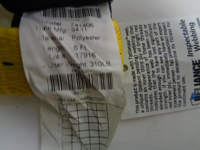 1 NEW OLD STOCK RELIANCE SKYLINE 6FT. LANYARD TWIN LEG WEB 741406 R18T1