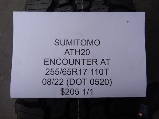1 NEW TIRE SUMITOMO ENCOUNTER AT 255 65 17 110T SL ATH20 SU16