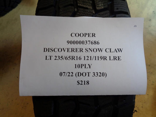 1 NEW TIRE COOPER DISCOVERER SNOWCLAW LT 235 65 16 121/119T LRE10PLY 90000037686