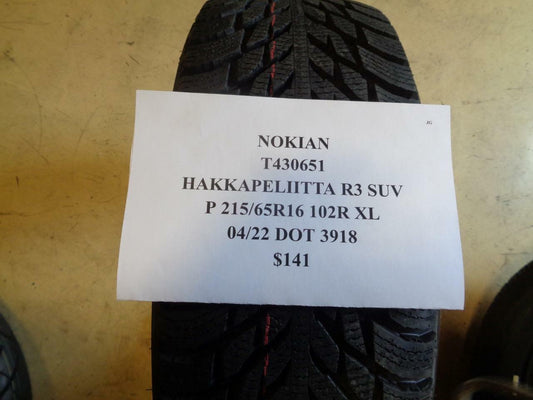 1 NEW TIRE NOKIAN HAKKAPELIITTA R3 SUV P 215 65 16 102R XL T430651