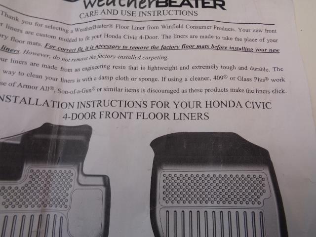USED HUSKY LINERS WEATHER BEATER FLOOR LINERS FOR 2012-13 4 DOOR HONDA CIVIC SR