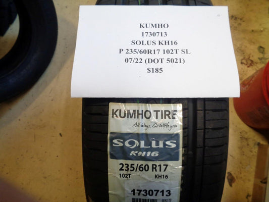 1 NEW TIRE KUMHO SOLUS KH16 235 60 17 102T SL 1730713