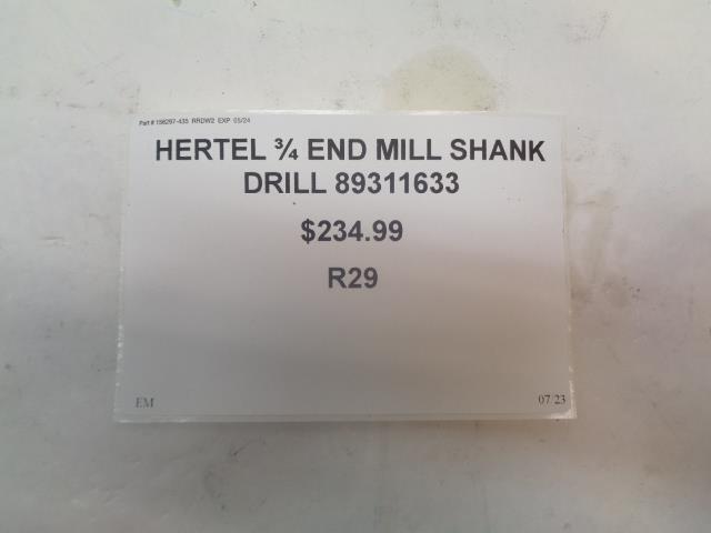 HERTEL ¾ END MILL SHANK DRILL 89311633 R29