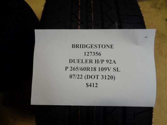 2 BRIDGESTONE DUELER HP 92A 265 60 18 109V SL ALL SEASON TIRES 127356