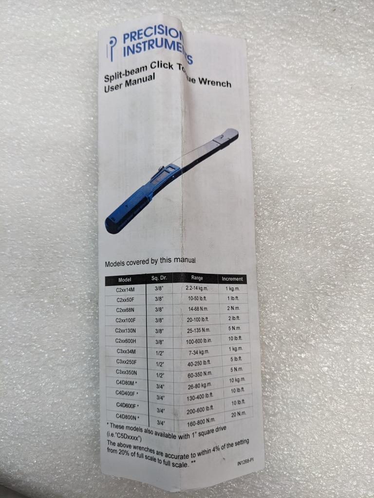 ULTRAPRO 17080 SPLITBEAM TORQUE WRENCH C3FR250F 1/2" DRIVE 50-250 FT-LBS NEW R27