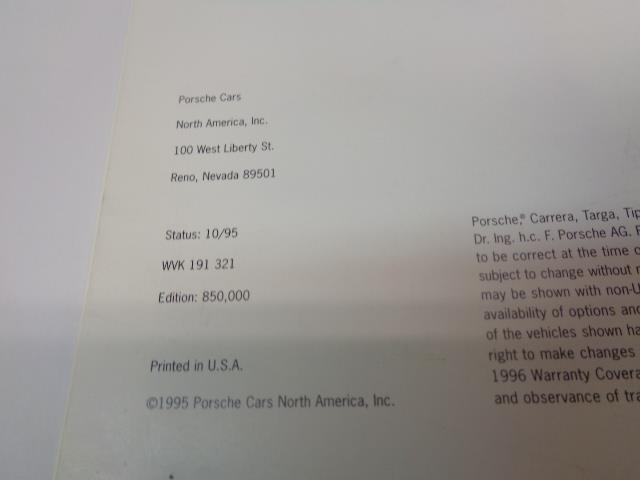 Porsche 911 (993) "The 911" Paperback Brochure 1995 WVK 191 321 GENUINE R25
