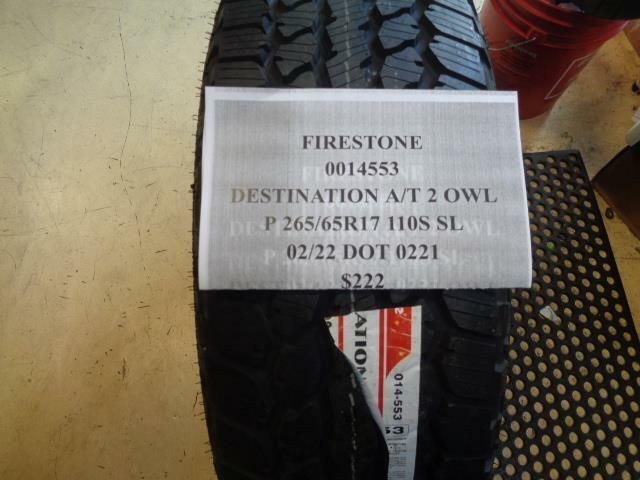 1 New Tire FIRESTONE Destination AT2 OWL P 265 65 17 110S SL 14553