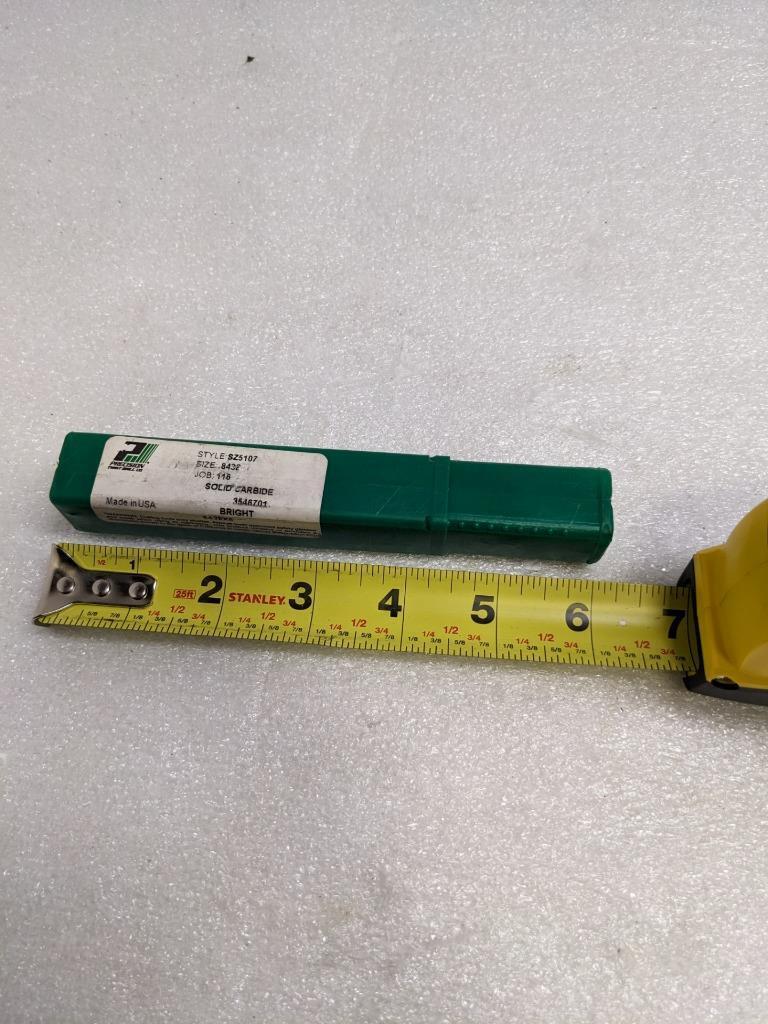 PRECISION TWIST DRILL 3546701 SOLID CARBIDE 0.8438" DIA 6" OAL 8FL STR NEW R22T5