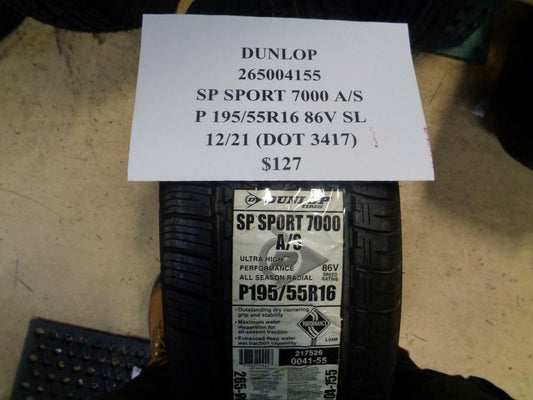 1 New Tire DUNLOP SP Sport 7000 A/S P 195 55 16 86V SL 265004155
