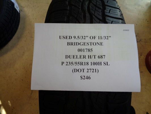 USED BRIDGESTONE DUELER H/T 687 P 235 55 18 100H SL TIRE 9.5/32" 001785 AQ4