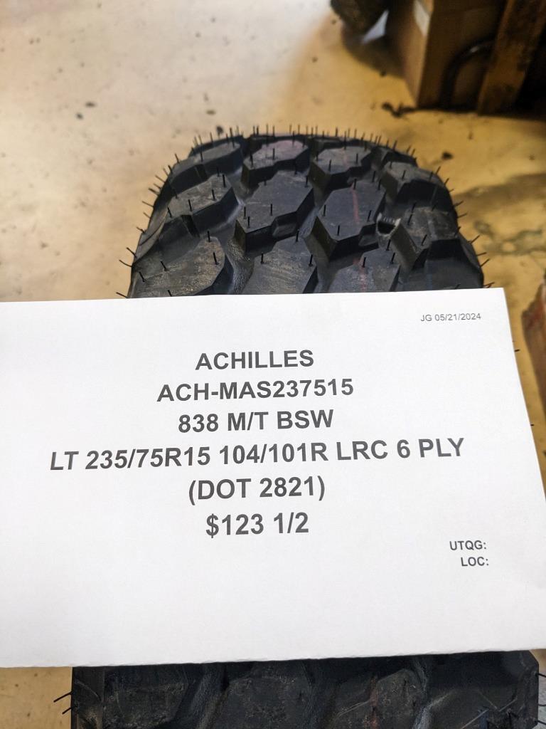 2 ACHILLES 838 M/T BSW LT 235 75 15 104/101R LRC 6 PLY TIRES MAS237515 CQ2