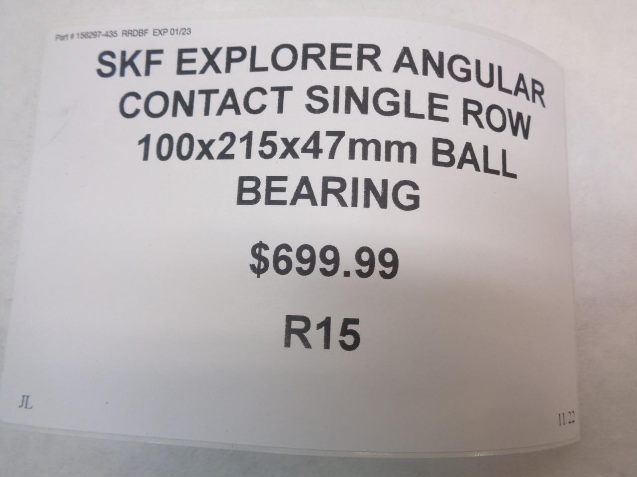 SKF EXPLORER ANGULAR CONTACT SINGLE ROW 100x215x45mm BALL BEARING 7320BECBP R15
