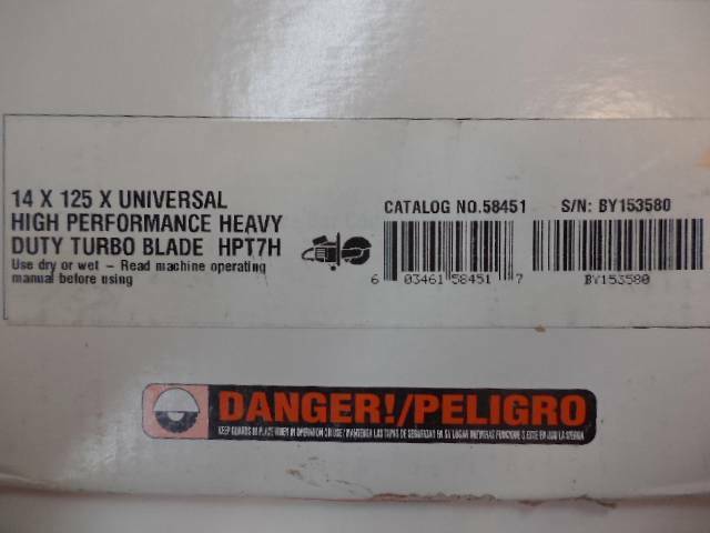 NEW CORE CUT HEAVY DUTY ORANGE 14x125 H.P. TURBO DIAMOND BLADE 58451 SP1T1