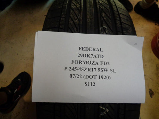 1 NEW TIRE FEDERAL FORMOZA FD2 245 45 17 95W SL 29DK7ATD