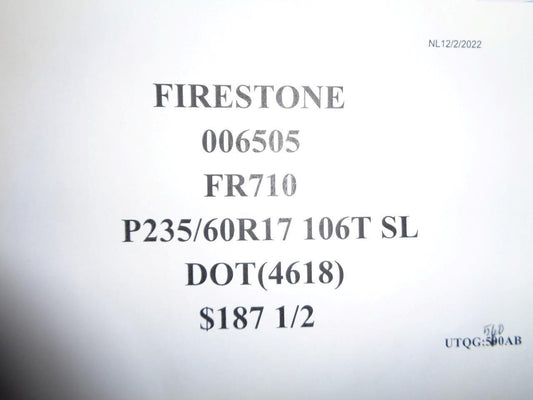 2 FIRESTONE FR710 P 235 60 17 100T SL TIRE 006505