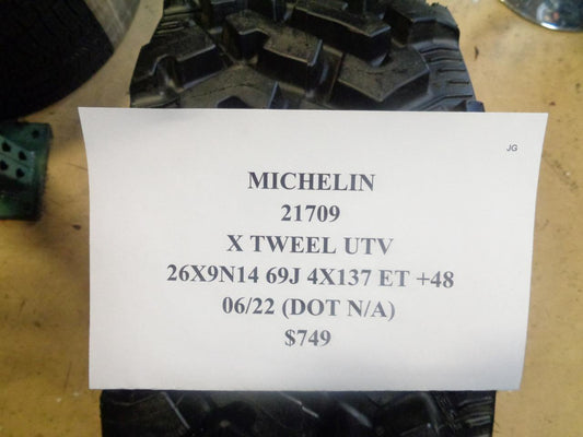 1 NEW TIRE MICHELIN X TWEEL UTV 26x9N14 69J 4x137 ET +48 21709