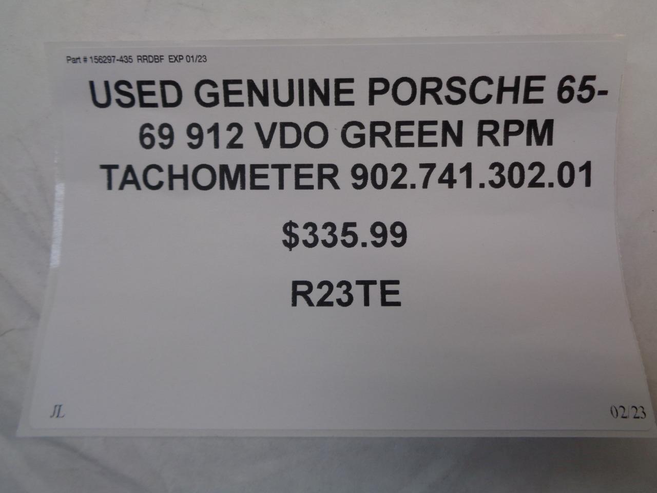 GENUINE PORSCHE 65-69 912 VDO GREEN RPM TACHOMETER 90274130201 R23TE