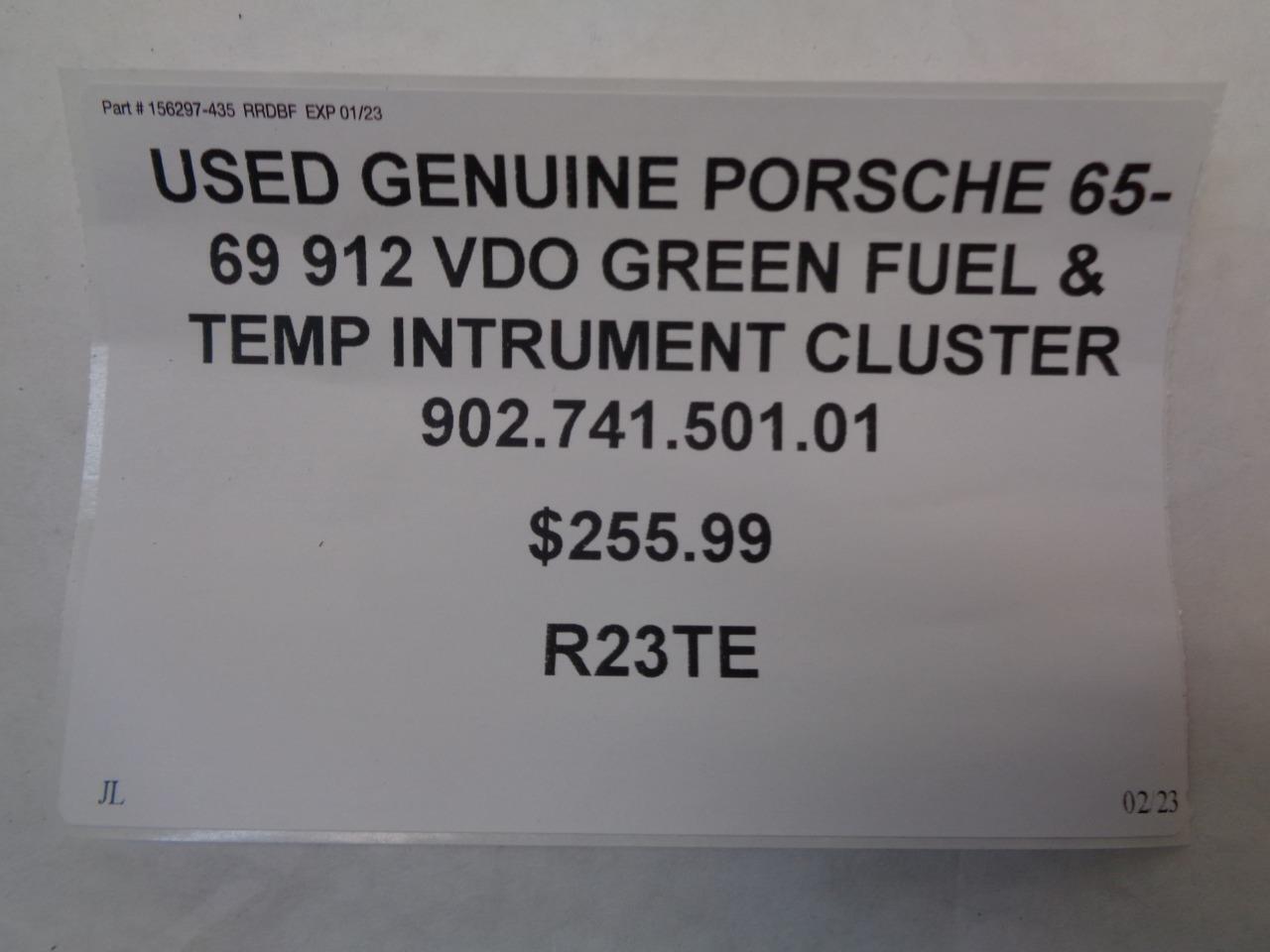GENUINE PORSCHE 65-69 912 VDO GREEN FUEL & TEMP INTRUMENT CLUSTER 90274150101