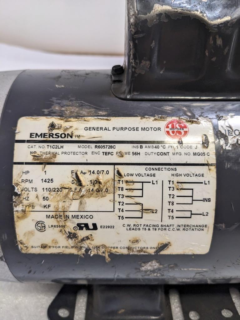 US MOTORS R605728C GEN PURPOSE MOTOR T1C2LH 110/220V 50HZ 1PH 1425RPM NEW H2