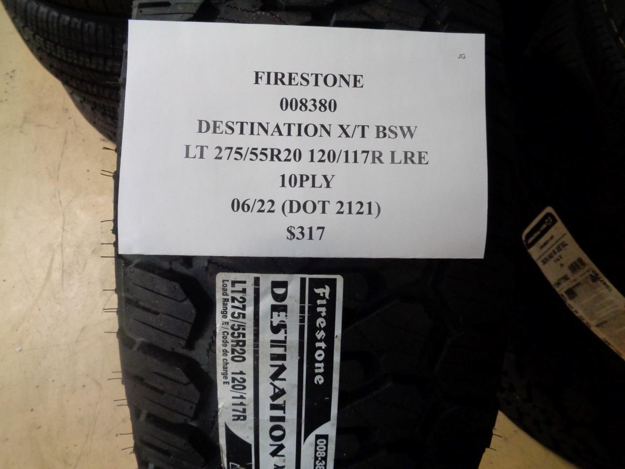 1 NEW TIRE FIRESTONE DESTINATION XT BSW LT 275 55 20 120/117R LRE 10PLY 008380
