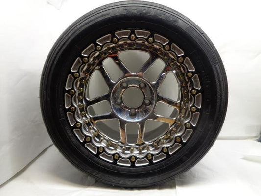 USED CUSTOM POLISHED 18X12 5X4.75 ET 50.50 DRAG BEADLOCK WHEEL W/TOYO TIRE B2